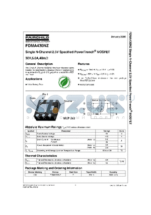 FDMA430NZ datasheet - Single N-Channel 2.5V Specified PowerTrench MOSFET