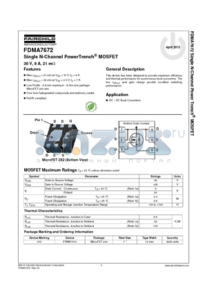 FDMA7672 datasheet - Single N-Channel PowerTrench^ MOSFET 30 V, 9 A, 21 mY