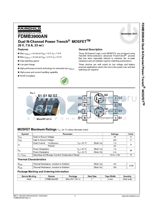 FDMB3900AN datasheet - nullDual N-Channel Power Trench^ MOSFETTM 25 V, 7.0 A, 23 mY