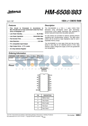 HM1-6508B883 datasheet - 1024 x 1 CMOS RAM