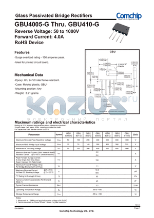 GBU4005-G datasheet - Glass Passivated Bridge Rectifiers