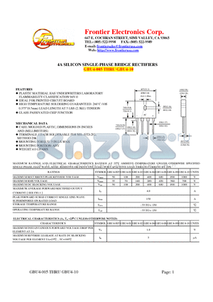 GBU4-10 datasheet - 4A SILICON SINGLE-PHASE BRIDGE RECTIFIERS