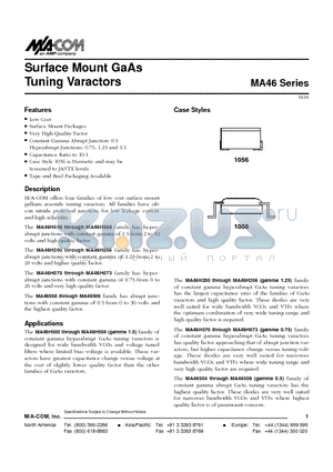 MA46H071 datasheet - Surface Mount GaAs Tuning Varactors