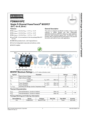 FDMA910PZ datasheet - Single P-Channel PowerTrench^ MOSFET