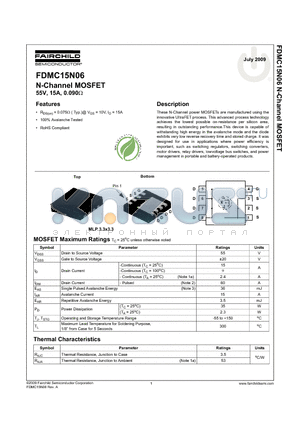 FDMC15N06 datasheet - N-Channel MOSFET 55V, 15A, 0.090Y