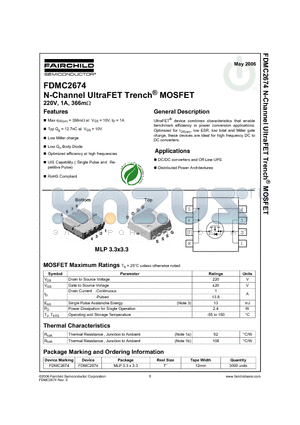 FDMC2674 datasheet - N-Channel UltraFET Trench MOSFET