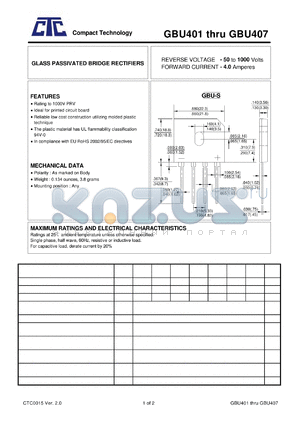 GBU401 datasheet - GLASS PASSIVATED BRIDGE RECTIFIERS