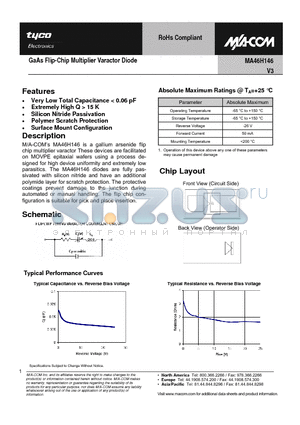 MA46H146 datasheet - GaAs Flip-Chip Multiplier Varactor Diode