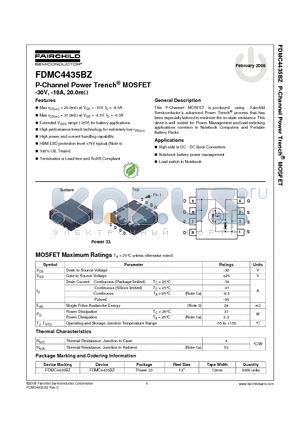 FDMC4435BZ datasheet - P-Channel Power Trench^ MOSFET -30V, -18A, 20.0mY