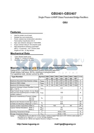 GBU403 datasheet - Single Phase 4.0AMP.Glass Passivated Bridge Rectifiers