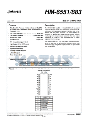 HM1-6551883 datasheet - 256 x 4 CMOS RAM