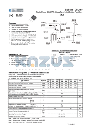 GBU403 datasheet - Single Phase 4.0AMPS. Glass Passivated Bridge Rectifiers