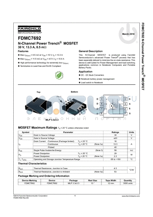 FDMC7692 datasheet - N-Channel Power Trench^ MOSFET