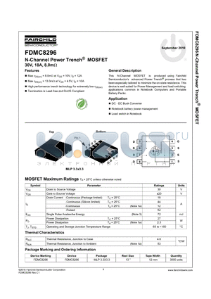 FDMC8296_10 datasheet - N-Channel Power Trench^ MOSFET 30V, 18A, 8.0m