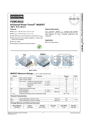 FDMC8622 datasheet - N-Channel Power Trench^ MOSFET 100 V, 16 A, 56 m