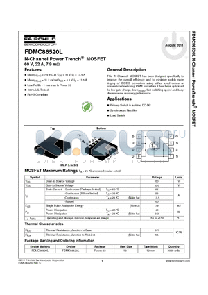 FDMC86520L datasheet - N-Channel Power Trench^ MOSFET 60 V, 22 A, 7.9 mY