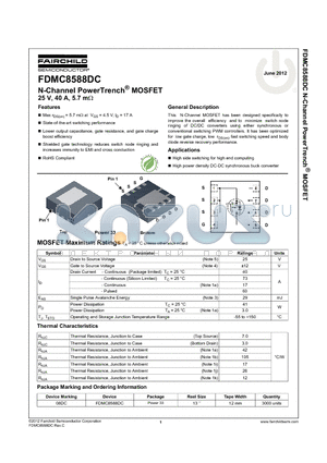 FDMC8588DC datasheet - N-Channel PowerTrench^ MOSFET 25 V, 40 A, 5.7 mY