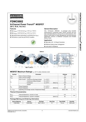 FDMC8882 datasheet - N-Channel Power Trench^ MOSFET 30 V, 16 A, 14.3 m
