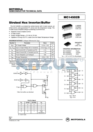 MC14502B datasheet - Strobed Hex Inverter/Buffer
