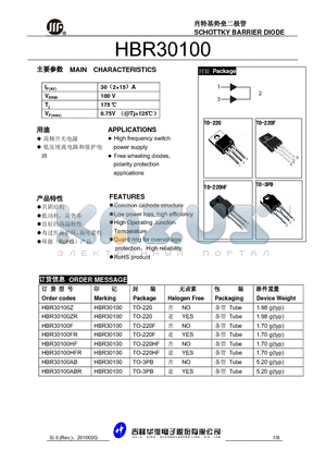 HBR30100 datasheet - SCHOTTKY BARRIER DIODE