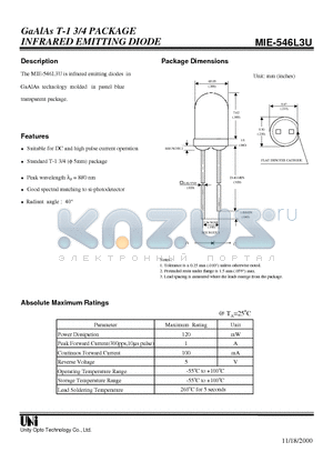 MIE-546L3U datasheet - GaAlAs T-1 3/4 PACKAGE INFRARED EMITTING DIODE