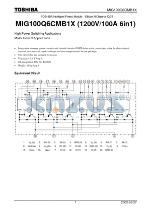 MIG100Q6CMB1X datasheet - TOSHIBA Intelligent Power Module Silicon N Channel IGBT