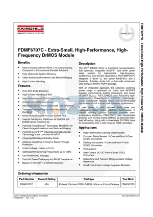 FDMF6707C datasheet - Extra-Small, High-Performance, High- Frequency DrMOS Module