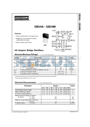 GBU4B datasheet - 4.0 Ampere Bridge Rectifiers