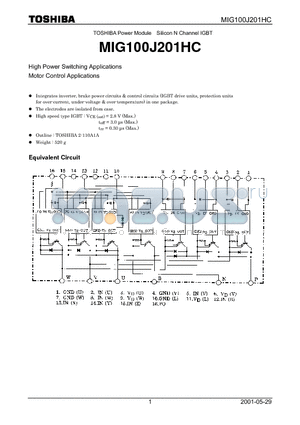 MIG100J201HC datasheet - High Power Switching Applications Motor Control Applications