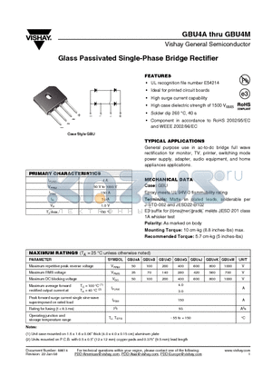 GBU4A datasheet - Glass Passivated Single-Phase Bridge Rectifier
