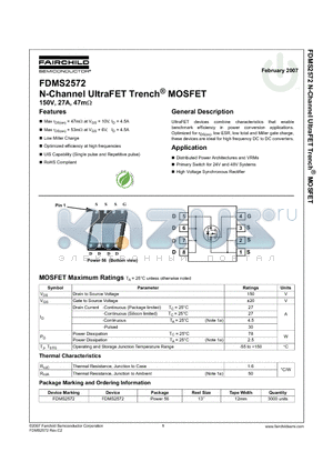 FDMS2572_07 datasheet - N-Channel UltraFET Trench^ MOSFET 150V, 27A, 47m