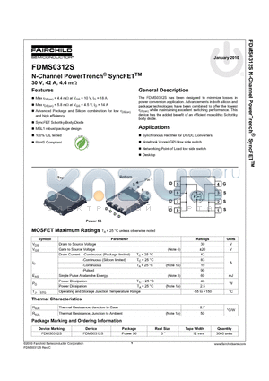 FDMS0312S datasheet - N-Channel PowerTrench^ SyncFETTM