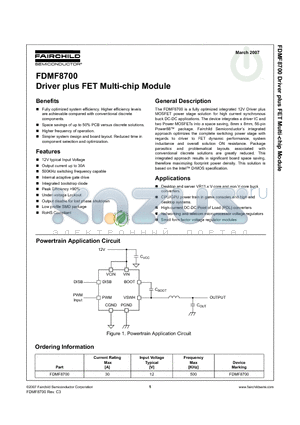 FDMF8700 datasheet - Driver plus FET Multi-chip Module