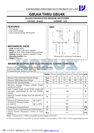 GBU4B datasheet - GLASS PASSIVATED BRIDGE RECTIFIER