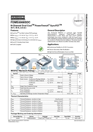 FDMS3008SDC datasheet - N-Channel Dual CoolTM PowerTrench^ SyncFETTM 30 V, 49 A, 2.6 mY