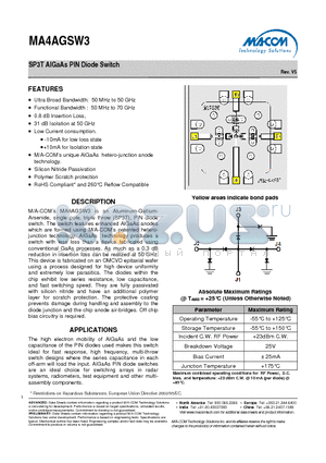 MA4AGSW3 datasheet - SP3T AlGaAs PIN Diode Switch