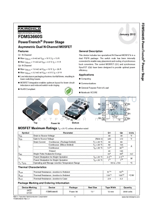 FDMS3660S datasheet - PowerTrench^ Power Stage Asymmetric Dual N-Channel MOSFET