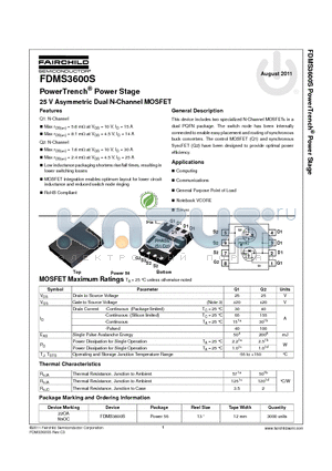 FDMS3600S datasheet - PowerTrench^ Power Stage 25 V Asymmetric Dual N-Channel MOSFET