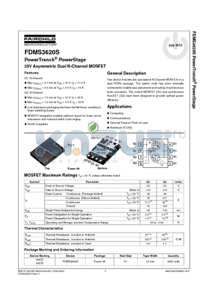 FDMS3620S datasheet - PowerTrench^ PowerStage 25V Asymmetric Dual N-Channel MOSFET