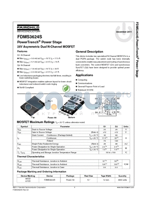 FDMS3624S datasheet - PowerTrench^ Power Stage 25V Asymmetric Dual N-Channel MOSFET
