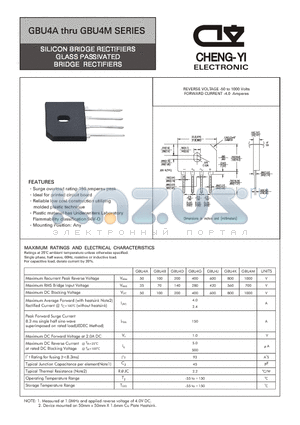 GBU4D datasheet - SILICON BRIDGE RECTIFIERS GLASS PASSIVATED BRIDGE RECTIFIERS