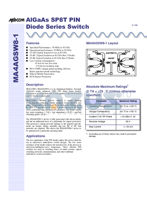 MA4AGSW8-1 datasheet - AlGaAs SP8T PIN Diode Series Switch