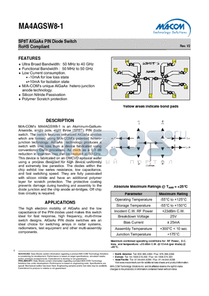 MA4AGSW8-1 datasheet - SP8T AlGaAs PIN Diode Switch RoHS Compliant