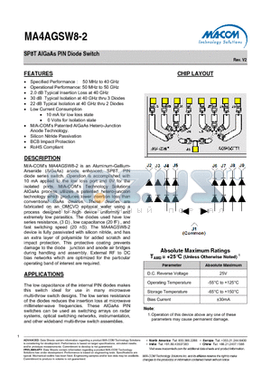 MA4AGSW8-2 datasheet - SP8T AlGaAs PIN Diode Switch