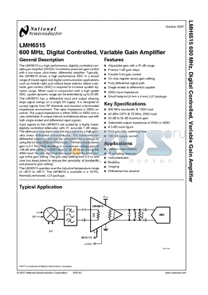 L6515SQ datasheet - 600 MHz, Digital Controlled, Variable Gain Amplifier