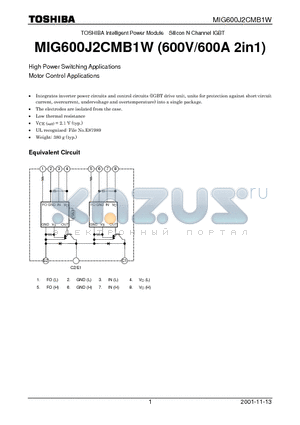 MIG600J2CMB1W datasheet - Intelligent Power Module Silicon N Channel IGBT