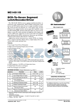 MC14511BDWR2G datasheet - BCD−To−Seven Segment Latch/Decoder/Driver