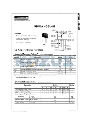 GBU4G datasheet - 4.0 Ampere Bridge Rectifiers