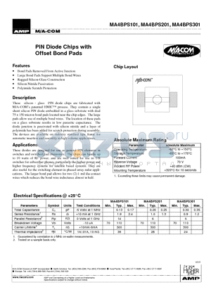 MA4BPS301 datasheet - PIN Diode Chips with Offset Bond Pads