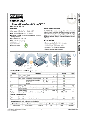 FDMS7658AS datasheet - N-Channel PowerTrench^ SyncFETTM 30 V, 49 A, 1.9 mY